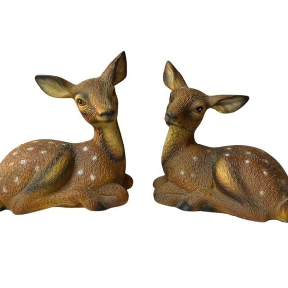 Pair Of Vintage Hand-Painted Fawn Deer Figurines - Picture 1 of 8